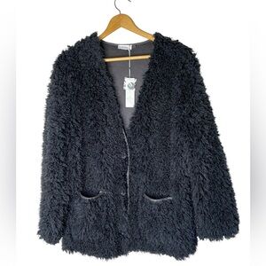 Bluivy COAT Winter Warm Faux Fur Black Shaggy Fluffy Holiday Gift Party NWT MD
